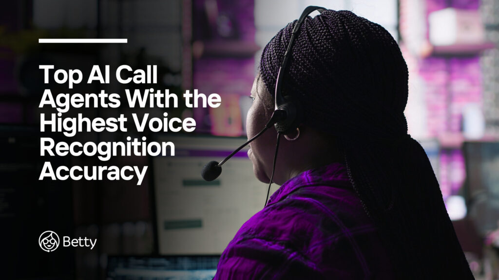 Call agent at work with blog title overlay: 'Top AI Call Agents With the Highest Voice Recognition Accuracy