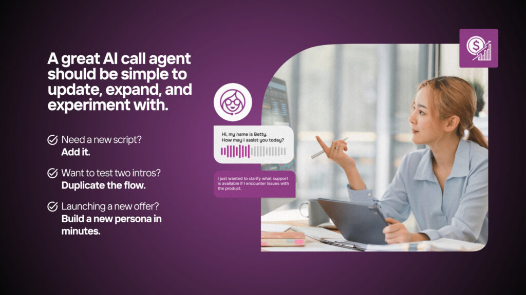 Call agent with text overlay explaining what makes a great AI call agent for sales.