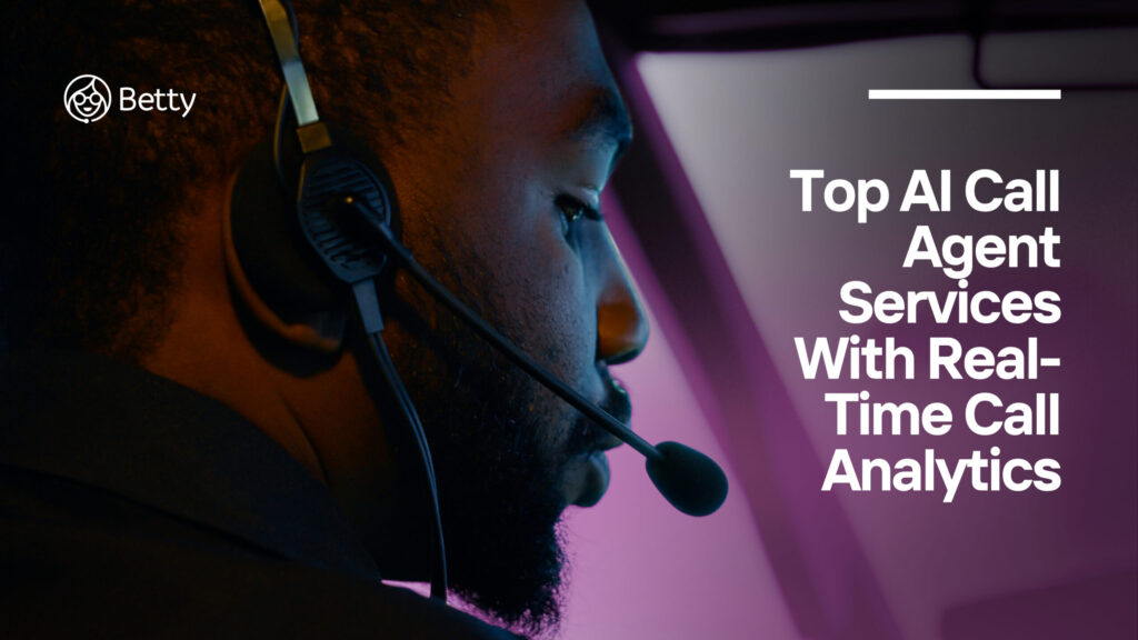 Photo of a call agent with text overlay: ‘Top AI Call Agent Services With Real-Time Call Analytics