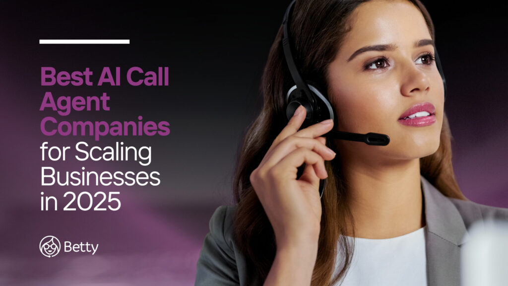 Call agent at work with headset, text overlay: Best AI Call Agent Companies for Scaling Businesses in 2025
