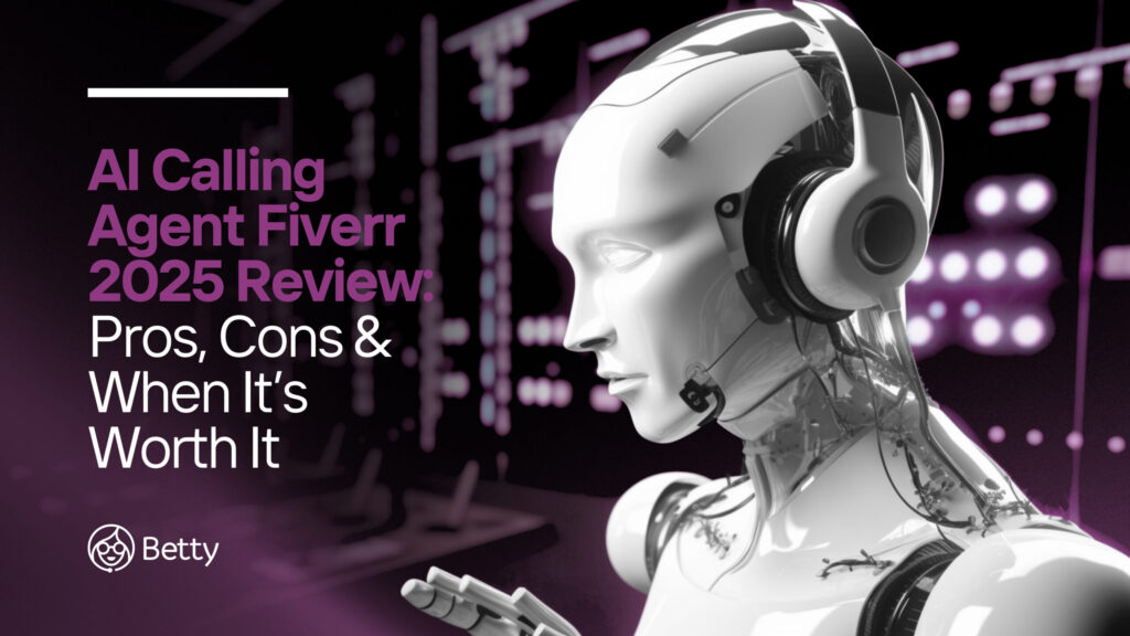 Depiction of an AI calling agent with headset, featuring the text overlay: 'AI Calling Agent Fiverr 2025 Review: Pros, Cons & When It’s Worth It'