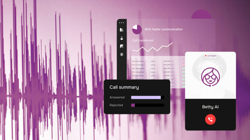 Betty AI call dashboard showing a sample call summary with accepted and rejected call outcomes.
